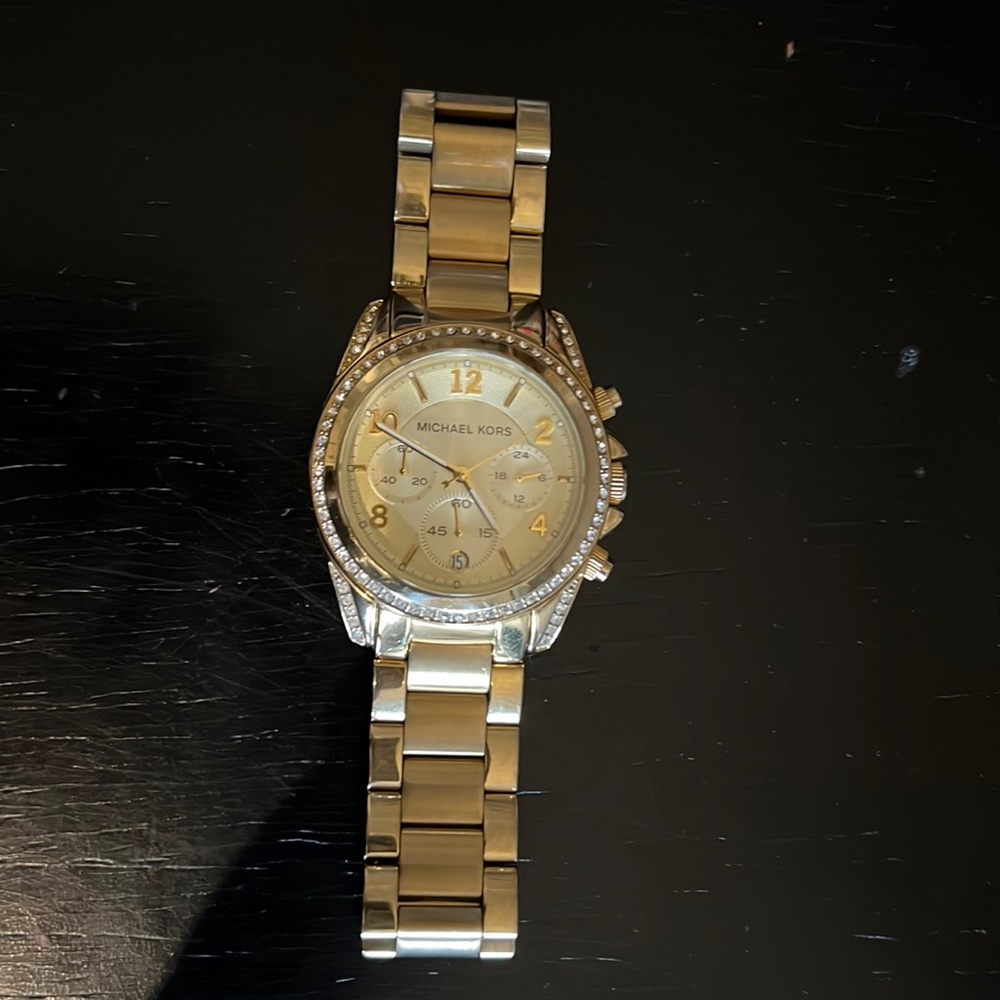 Michael Kors Watch, Gold w/ crystals, Gold face.
